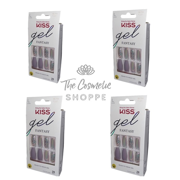 Kiss Gel Fantasy Long Length Iridescent Glue-On Nails Rainbow Rings x 4 - Picture 1 of 3